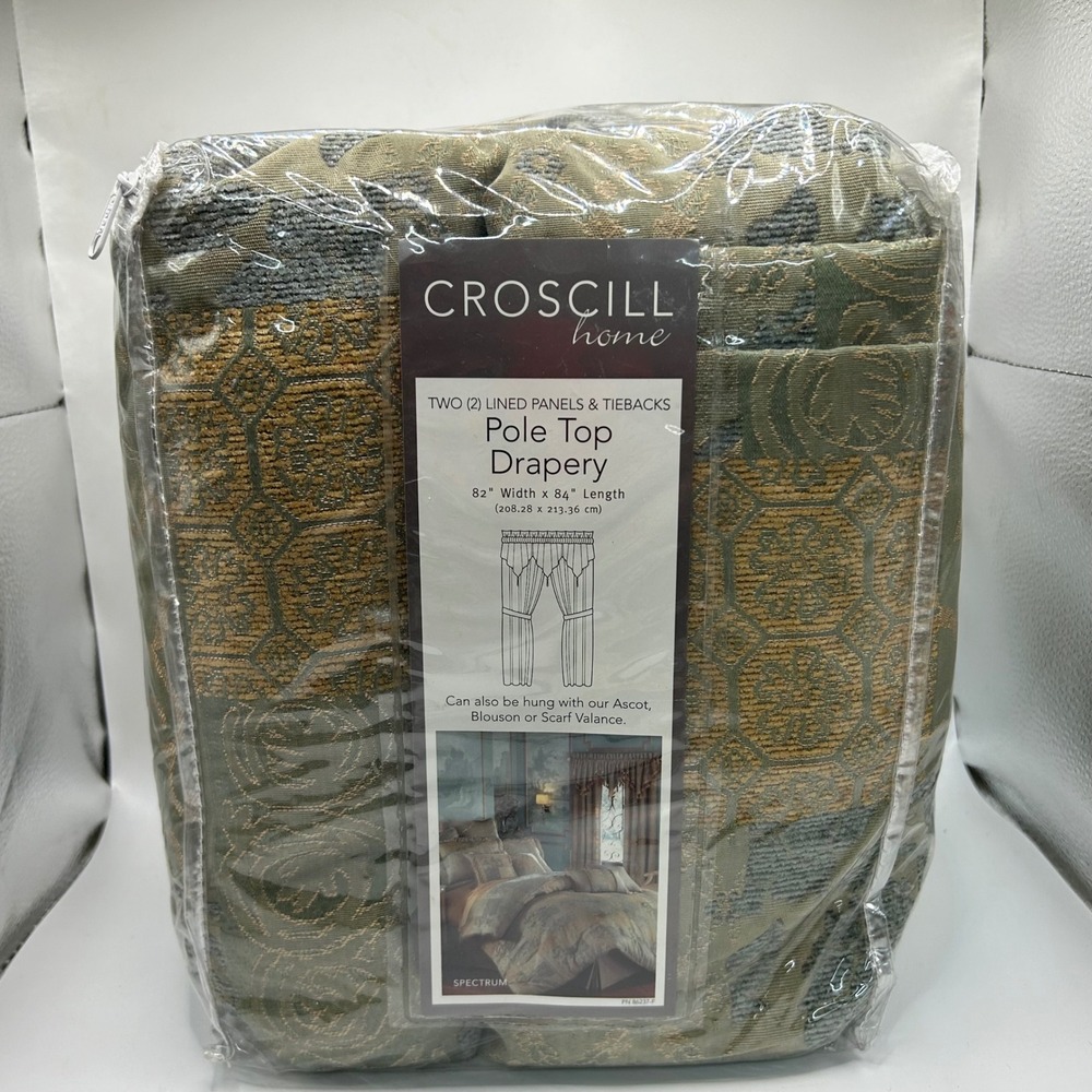 Croscill Spectrum Celedon Pole Top Drapery 2 Lined Panels Tiebacks 82x84 5896